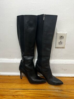 Sam Edelman Black Pointed Toe Knee Boots with Stiletto Heel